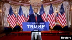 Cựu Tổng thống Donald Trump loan báo sẽ tranh cử Tổng thống vào năm 2024, tại Mar-a-Lago ở Palm Beach, Florida, ngày 15/11/2022. 