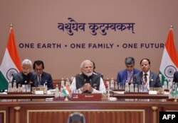 بھارتی وزیر اعظم نریندر مودی جی۔20 سربراہ اجلاس کے دوران خطاب کررہے ہیں۔ 9 ستمبر 2023