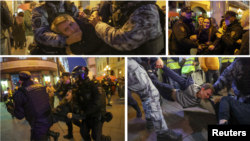 Cảnh sát Nga bắt giữ những người tham gia một cuộc biểu tình không được cấp phép, sau khi các nhà hoạt động đối lập kêu gọi biểu tình trên đường phố chống lại việc huy động lực lượng dự bị do Tổng thống Vladimir Putin ra lệnh, tại Moscow, Nga, ngày 21 tháng 9 năm 2022.