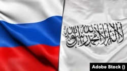 روس اور طالبان کے پرچم۔فائل فوٹو