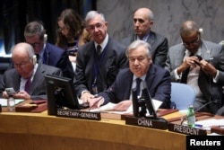 اقوام متحدہ کے سیکرٹری جنرل انٹونیو گوتریس سلامتی کونسل کے اجلاس میں شرکت کر رہے ہیں ، فوٹو رائٹرز 29 نومبر2023