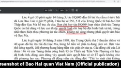 Một đoạn trong trang 283 của sách Lịch sử Hải quân Nhân dân Việt Nam (1955-2015) do Nhà xuất bản Quân đội Nhân dân phát hành năm 2015.
