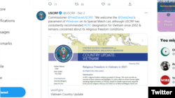 USCIRF hoan nghênh việc Bộ Ngoại Mỹ đưa Việt Nam vào danh sách SWL. Photo Twitter USCIRF.