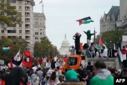 واشنگٹن ڈی سی میں ہونے والے مظاہرے کی ایک جھلک ، چار نومبر دو ہزار تئیس، فوٹو اے ایف پی