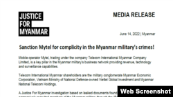 Thông cáo báo chí của tổ chức Justice For Myanmar ngày 14/6/2022.