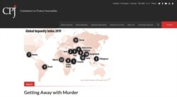 سی جے پی کی ویب سائٹ جو یہ ظاہر کرتی ہے کہ 2019 میں کہاں صحافیوں کا قتل ہوا۔