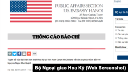 Thông cáo báo chí của Đại sứ quán Hoa Kỳ về bản án phúc thẩm blogger Mẹ Nấm ngày 30/11/2017.
