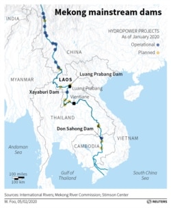 Bản đồ các đập trên sông Mekong.