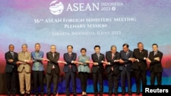 Các bộ trưởng ngoại giao ASEAN tại Hội nghị Bộ trưởng Ngoại giao ở Jakarta, Indonesia, vào ngày 11 tháng 7 năm 2023.