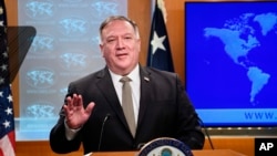 Ngoại trưởng Mike Pompeo trong cuộc họp báo ngày 2/9 ở Bộ Ngoại giao tại Washington.