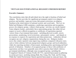 Phần đầu báo cáo của Bộ Ngoại giao Hoa Kỳ về Tự do tôn giáo Việt Nam 2020.