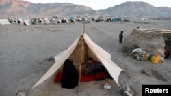 خراب موسمی حالات اور قحط کے باعث بے گھر ہونے والے افغان باشندے ہرات کے ایک کیمپ میں مقیم ہیں۔ 14 اکتوبر 2018