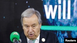 آب و ہوا کی تبدیلی سے متعلق مصر میں ہونے والی بین الاقوامی کانفرنس میں اقوام متحدہ کے سیکرٹری جنرل انتونیو گوتریس خطاب کر رہے ہیں۔7 نومبر 2022 